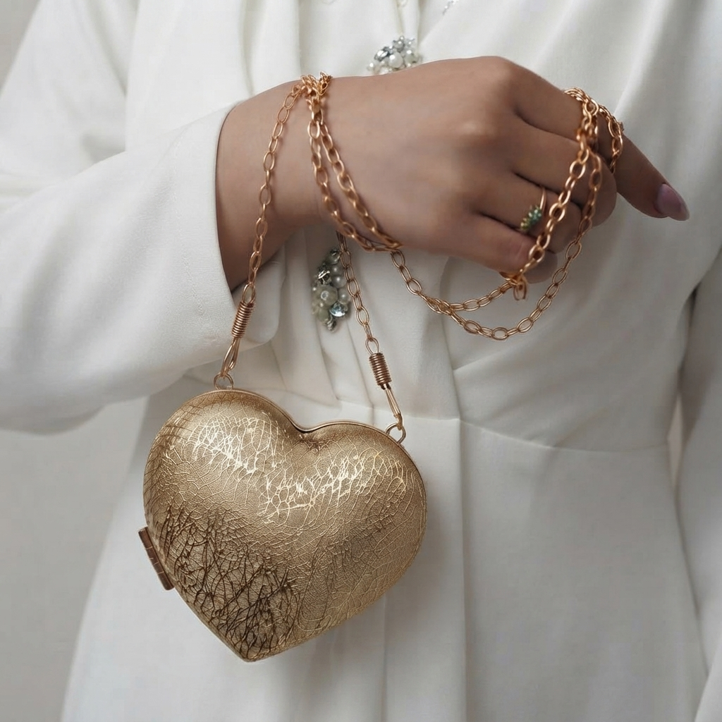 Elegant Heart-Shaped Glitter Clutch Bag